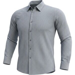 Georg Roth of Germany Mens Blue Grey Striped Seersucker‎ Button Down Shirt L